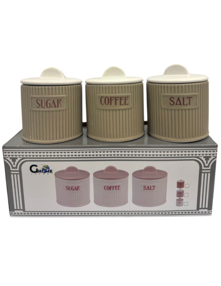 Set 3pz. Barattoli Caffè,Zucchero,Sale Tortora