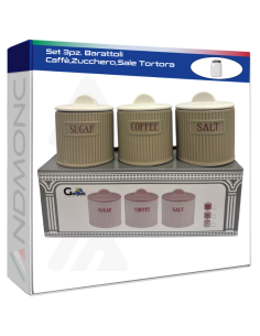 Set 3pz. Barattoli Caffè,Zucchero,Sale Tortora