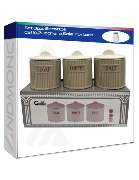 Set 3pz. Barattoli Caffè,Zucchero,Sale Tortora