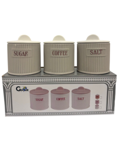 Set 3pz. Barattoli Caffè,Zucchero,Sale Grigio 2