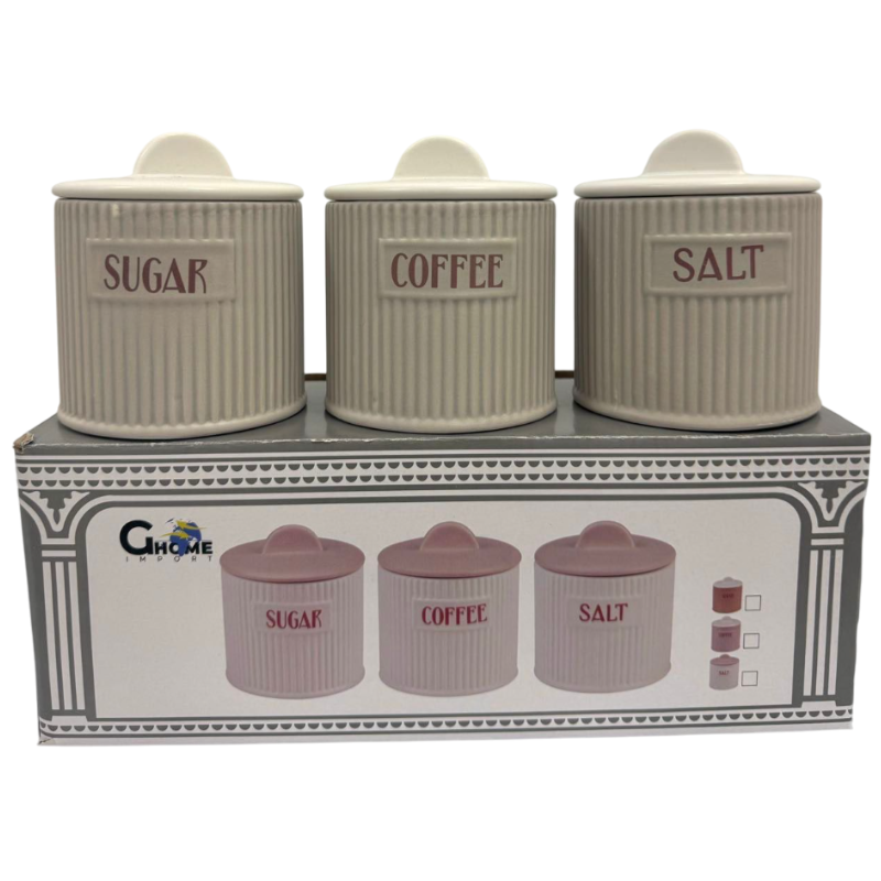 Set 3pz. Barattoli Caffè,Zucchero,Sale Grigio