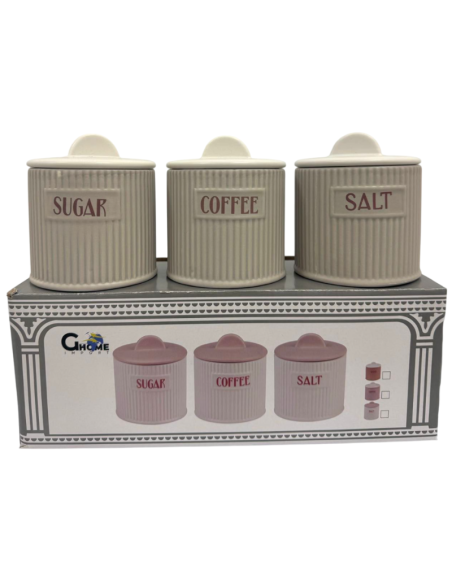 Set 3pz. Barattoli Caffè,Zucchero,Sale Grigio