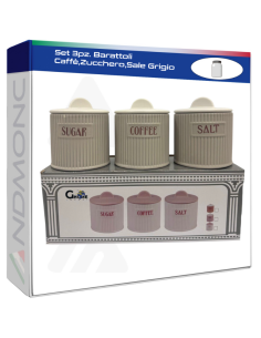 Set 3pz. Barattoli Caffè,Zucchero,Sale Grigio