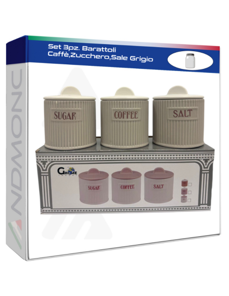 Set 3pz. Barattoli Caffè,Zucchero,Sale Grigio
