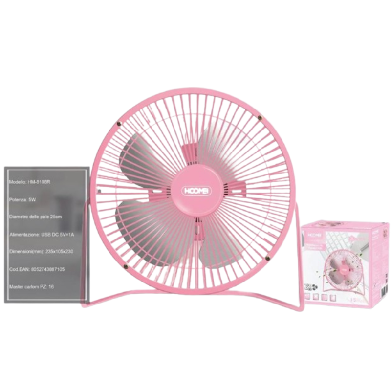 Mini Ventilatore USB, 5W, HM-8108R Rosa