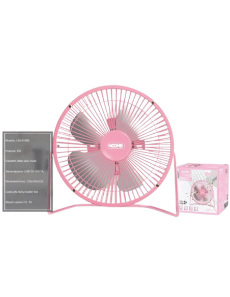 Mini Ventilatore USB, 5W, HM-8108R Rosa