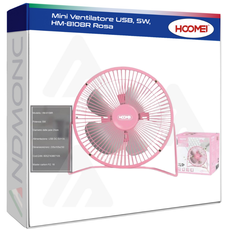 Mini Ventilatore USB, 5W, HM-8108R Rosa