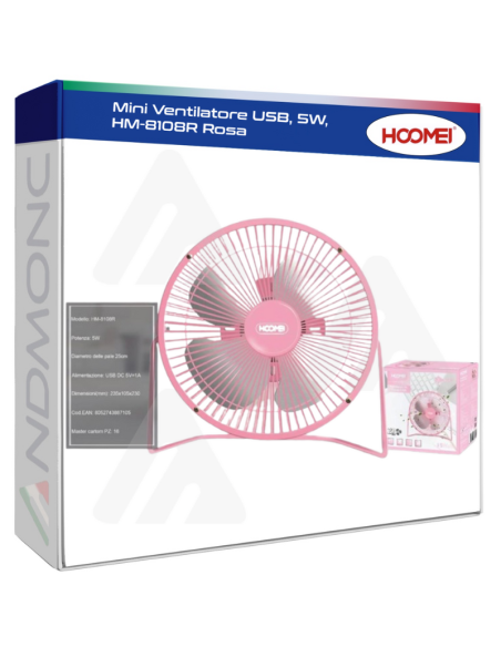 Mini Ventilatore USB, 5W, HM-8108R Rosa