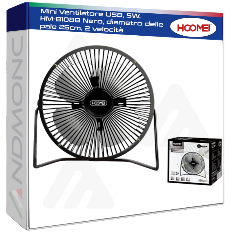 Mini Ventilatore USB, 5W, HM-8108B Nero