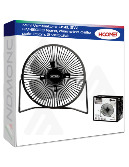 Mini Ventilatore USB, 5W, HM-8108B Nero
