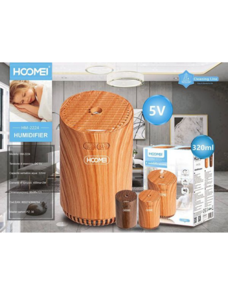 Umidificatore Ambiente Hoomei HM-2224 320ml LED USB BPA Free Silenzioso Moderno