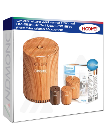 Umidificatore Ambiente Hoomei HM-2224 320ml LED USB BPA Free Silenzioso Moderno