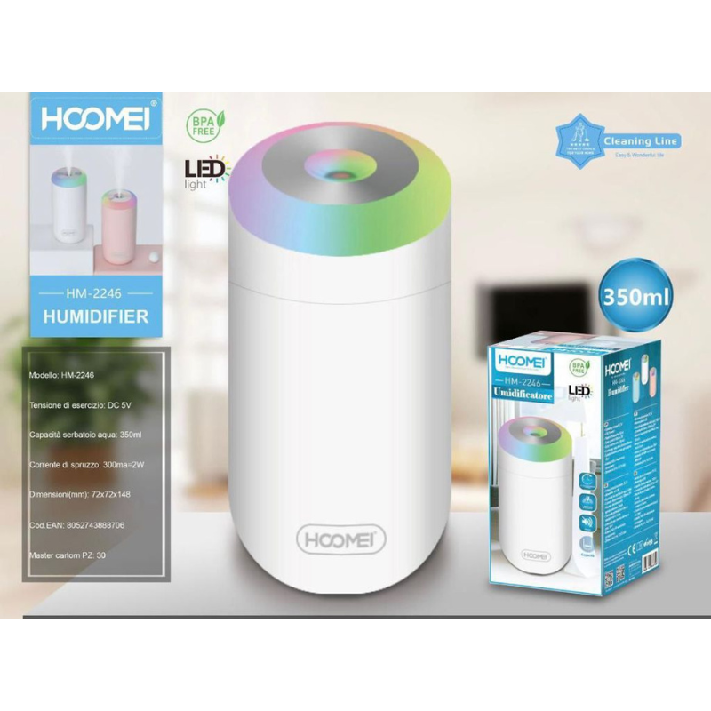 Umidificatore Ambiente Hoomei HM-2246 350ml LED...