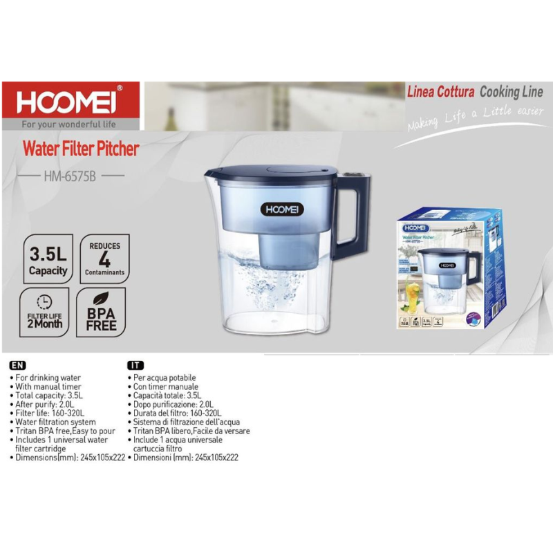 HOOMEI Caraffa Filtrante Acqua 3.5L HM-6575B...