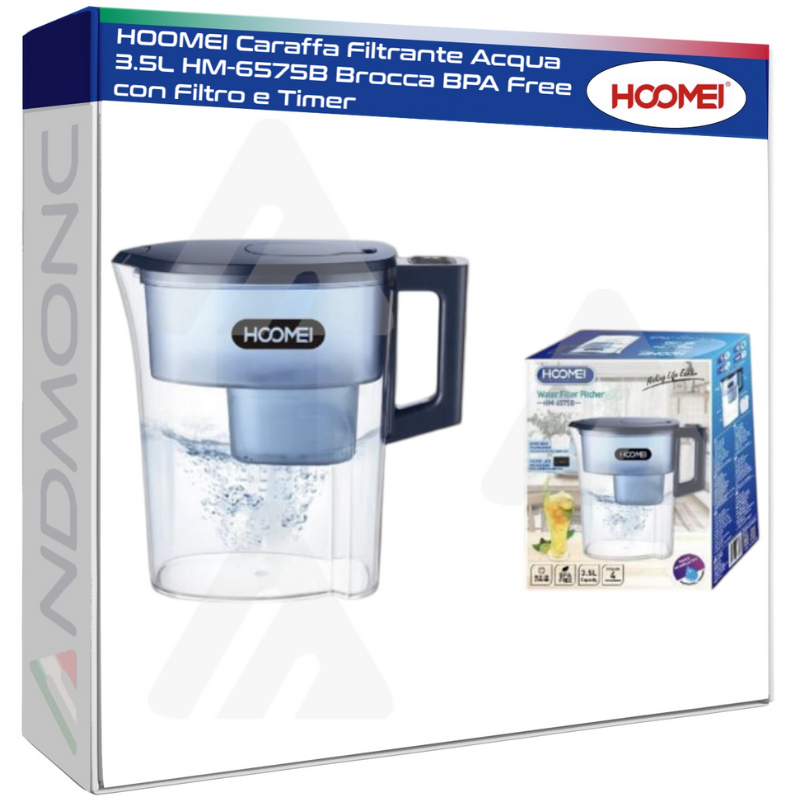 HOOMEI Caraffa Filtrante Acqua 3.5L HM-6575B Brocca BPA Free con Filtro e Timer