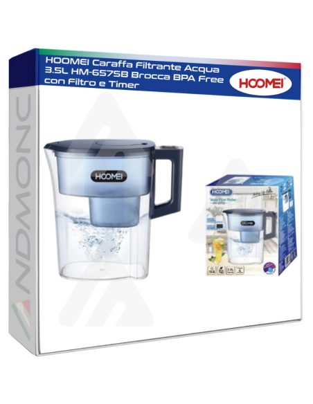 HOOMEI Caraffa Filtrante Acqua 3.5L HM-6575B Brocca BPA Free con Filtro e Timer