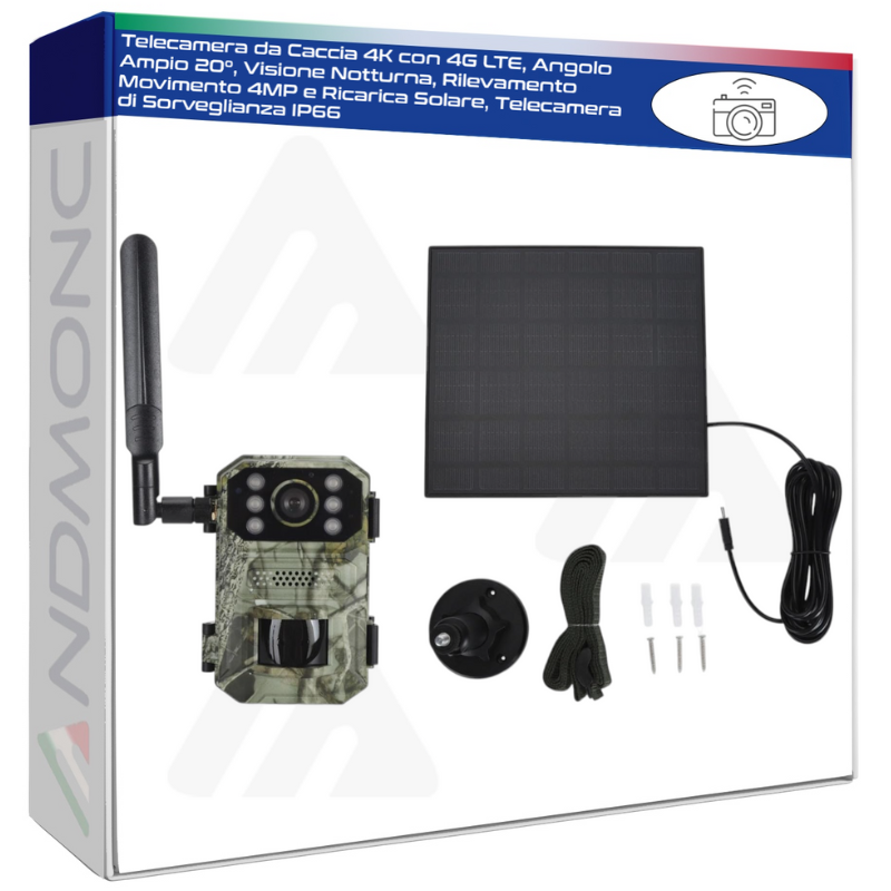 Telecamera da Caccia 4K con 4G LTE, Angolo Ampio 20°, Visione Notturna, Rilevamento Movimento 4MP ,IP66