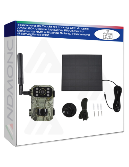 Telecamera da Caccia 4K con 4G LTE, Angolo Ampio 20°, Visione Notturna, Rilevamento Movimento 4MP ,IP66