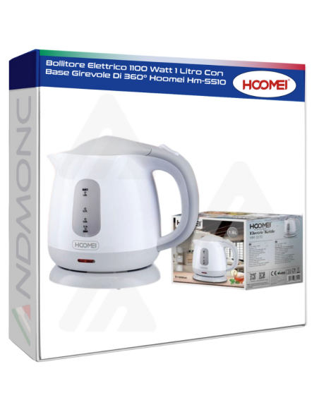 Bollitore Elettrico 1100 Watt 1 Litro Con Base Girevole Di 360° Hoomei Hm-5510