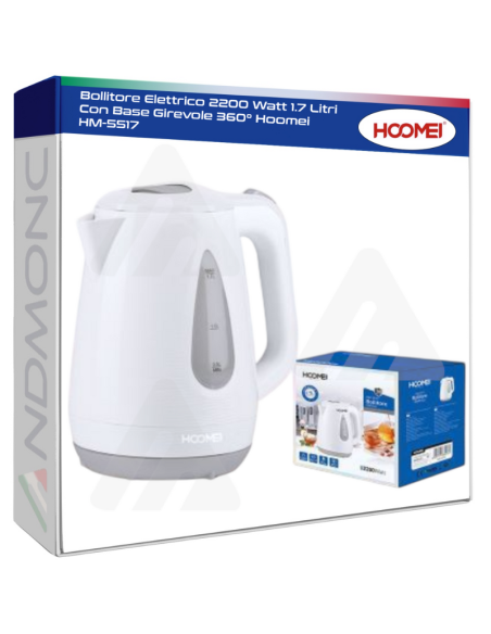 Bollitore Elettrico 2200 Watt 1.7 Litri Con Base Girevole 360° Hoomei HM-5517
