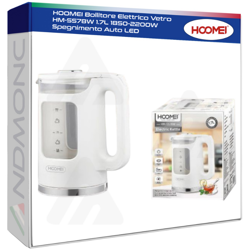HOOMEI Bollitore Elettrico Vetro HM-5578W 1.7L 1850-2200W Spegnimento Auto LED
