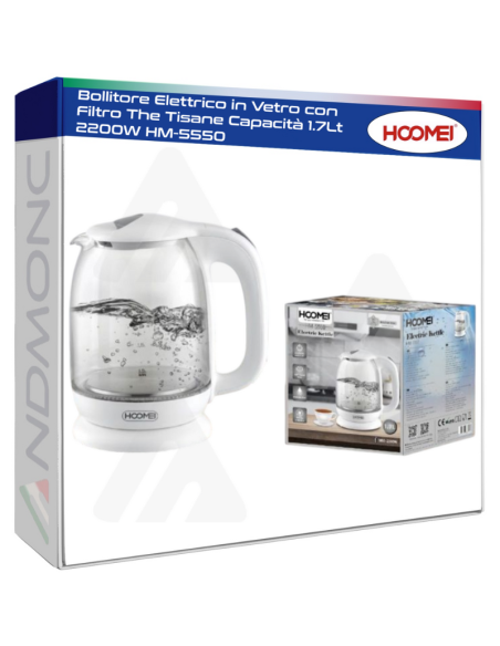 Bollitore Elettrico in Vetro con Filtro The Tisane Capacità 1.7Lt 2200W HM-5550