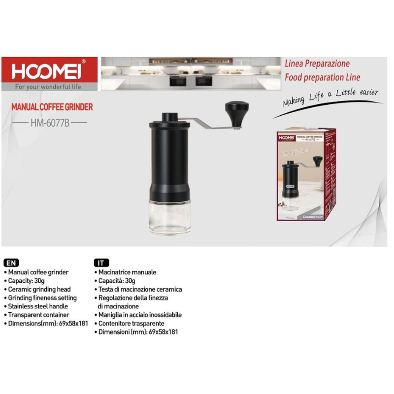 Macina caffè Manuale 30G, nero HM-6077B