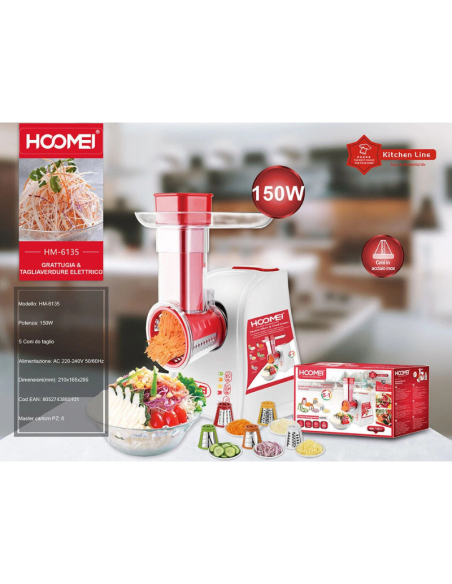 Grattuggia Elettrica Multifunzione Affetta Verdure Taglia Verdure Acciaio HM-6135