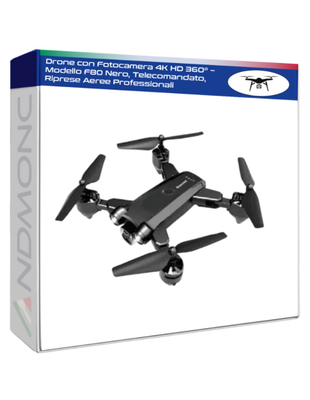 Drone con Fotocamera 4K HD 360° – Modello F80 Nero, Telecomandato, Riprese Aeree Professionali