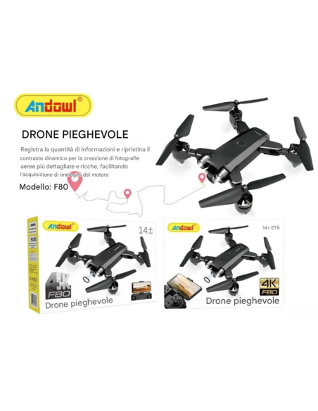 Drone con Fotocamera 4K HD 360° – Modello F80 Nero, Telecomandato, Riprese Aeree Professionali