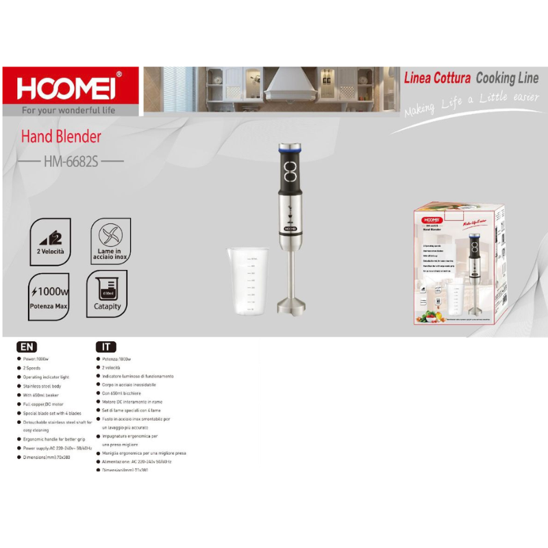 Frullatore ad immersione in Acciaio 1000W,...