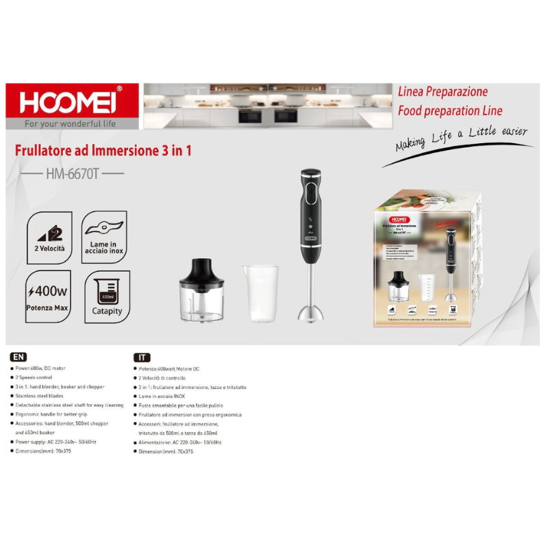 Mixer Multifunzione 3in1 400W, HM-6670T