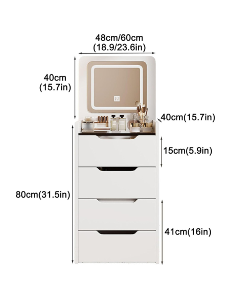 Toeletta con specchio illuminato a LED, sgabello incluso e vani portaoggetti – Mobile da trucco multifunzione - Rosa