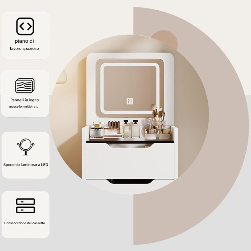 Toeletta con specchio illuminato a LED,...