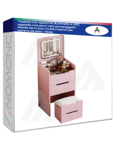 Toeletta con specchio illuminato a LED, sgabello incluso...