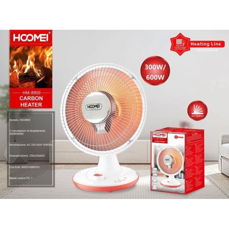 Hoomei Termoventilatore stufa al carbonio 600W
