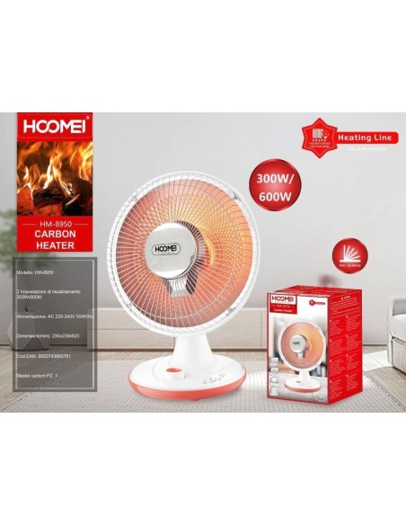 Hoomei Termoventilatore stufa al carbonio 600W