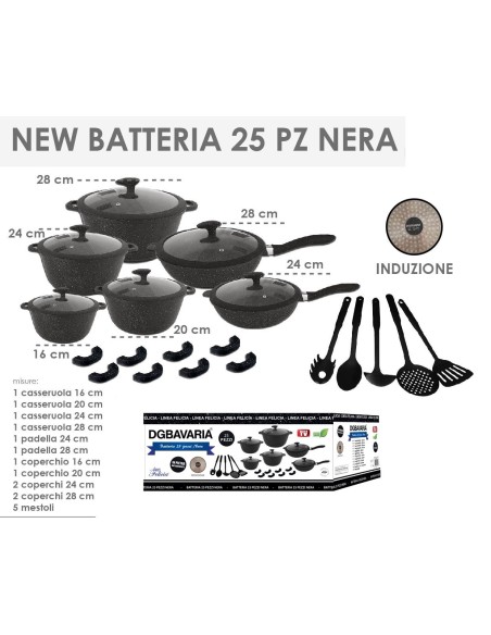 Set Batteria bavaria di Pentole DG Pietra Antiaderente 25 Pezzi