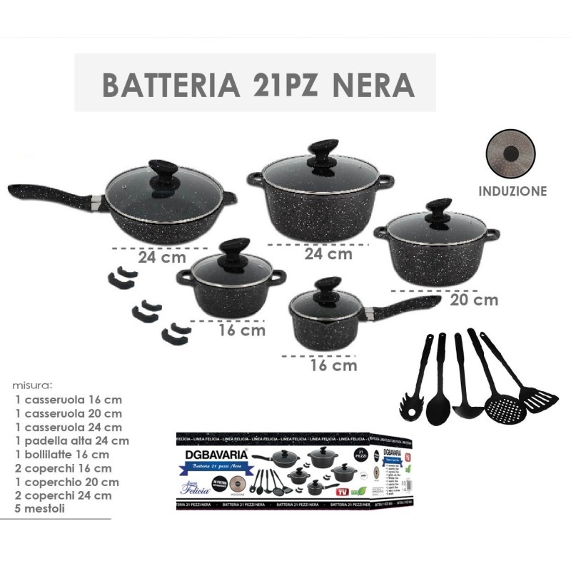 Set batteria pentole 21 pz DGBAVARIA nera
