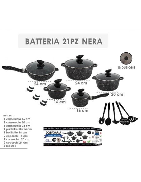 Set batteria pentole 21 pz DGBAVARIA nera