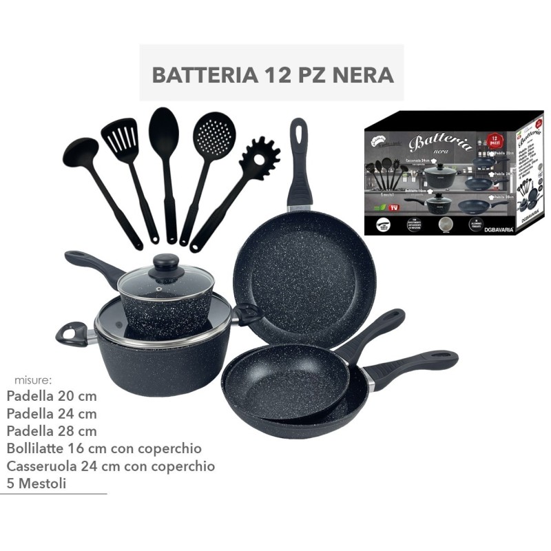 Set da 12 pezzi batteria pentole DGBAVARIA nera