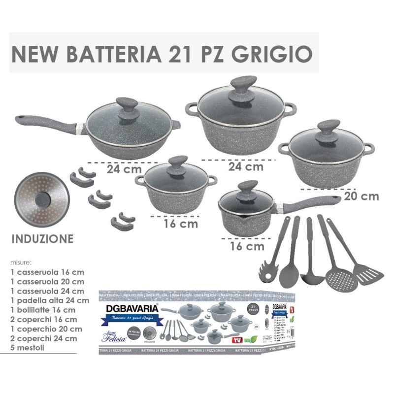 Set batteria pentole 21pz DGBAVARIA grigia