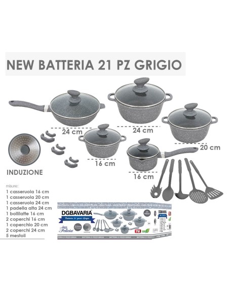 Set batteria pentole 21pz DGBAVARIA grigia