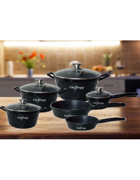 Set pentole a induzione pentole diamantate Nero Cheffinger