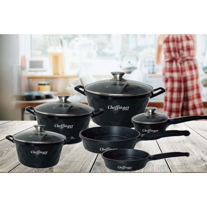 Set pentole a induzione pentole diamantate Nero...