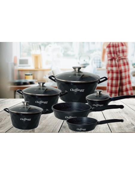 Set pentole a induzione pentole diamantate Nero Cheffinger