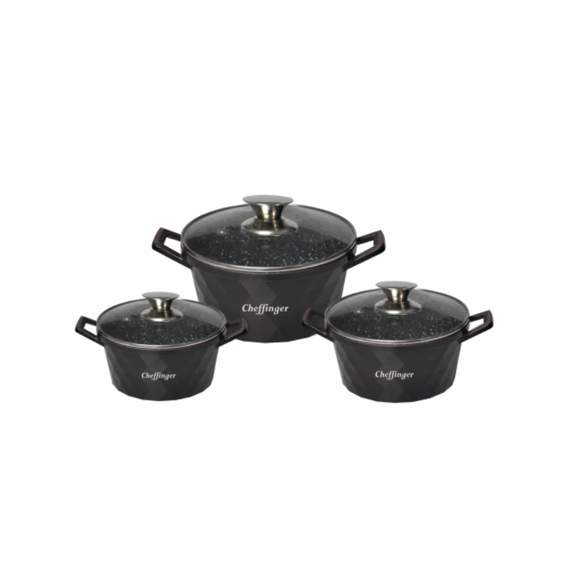 Cheffinger Set Di Casseruole Diamantate Nero