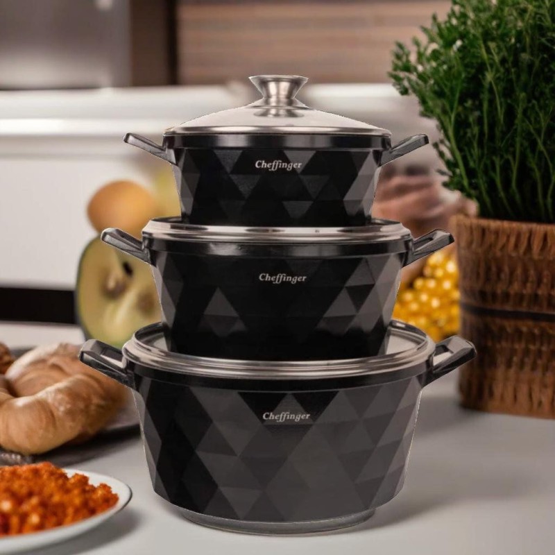 Cheffinger Set Di Casseruole Diamantate Nero