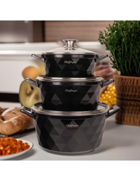 Cheffinger Set Di Casseruole Diamantate Nero