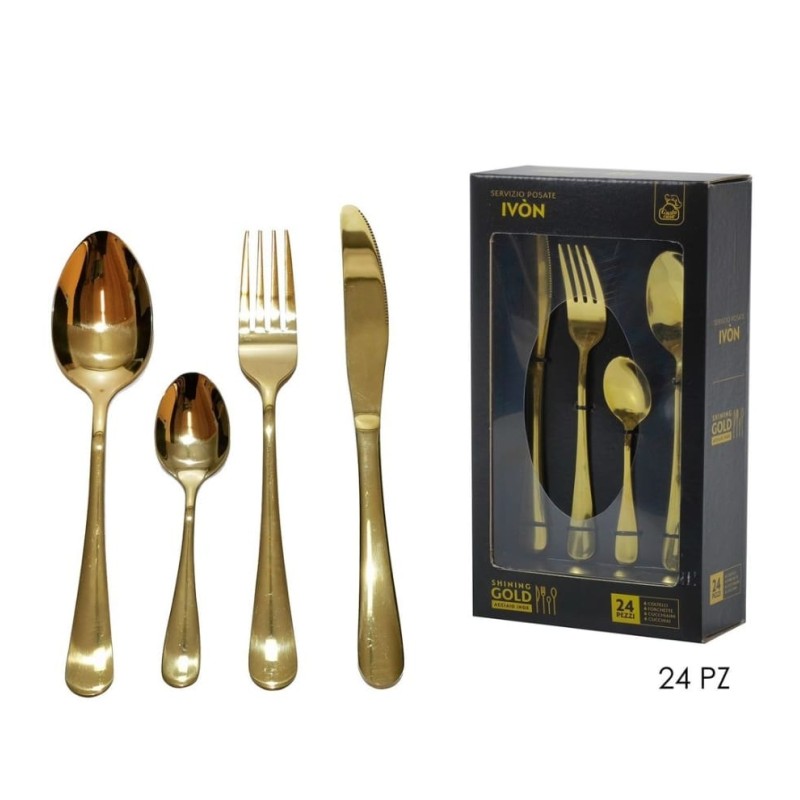 Set Posate Oro lucido 24pz